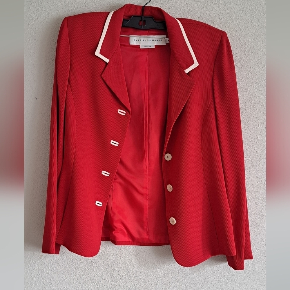 EUC Vintage Deadstock Garfield And Mark Red & White Trim Blazer & Skirt Size 4 - Picture 11 of 13